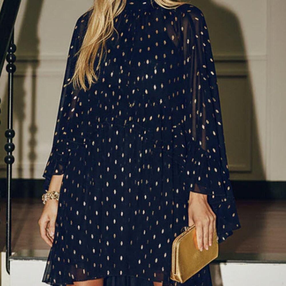 NWT COMMENSE Foil Spot Print Cami Dress & Cape | Black & Gold  | Size XL